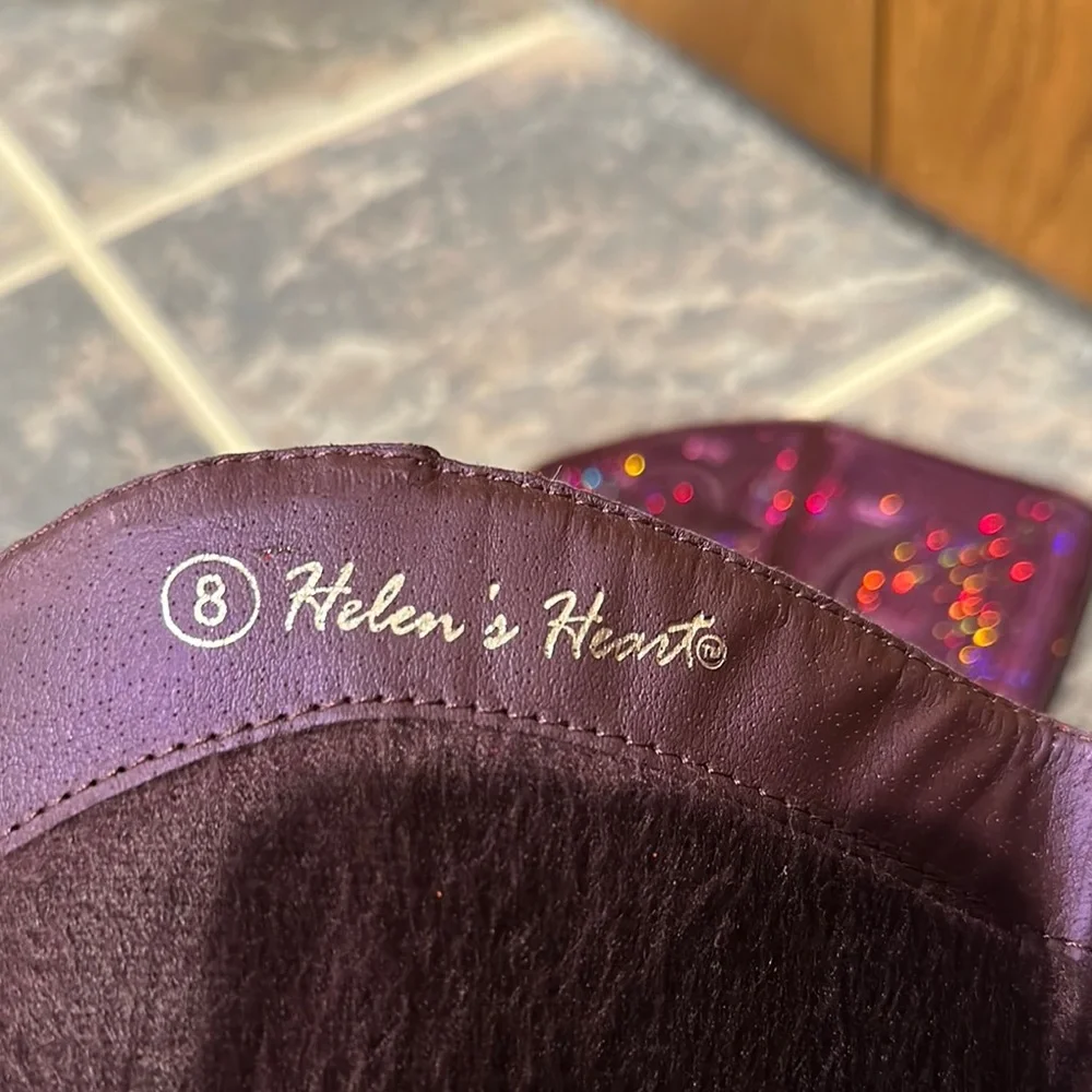 ❌SOLD❌. Purple Heeled Boots with Western Flair sequins, side zip, size 8 - Picture 9 of 10
